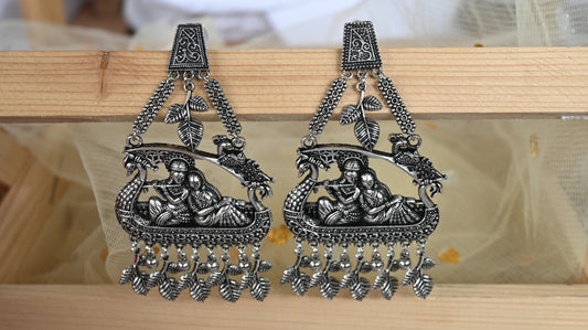 Antique Oxidized Silver Radha-Krishna Dangler Earrings