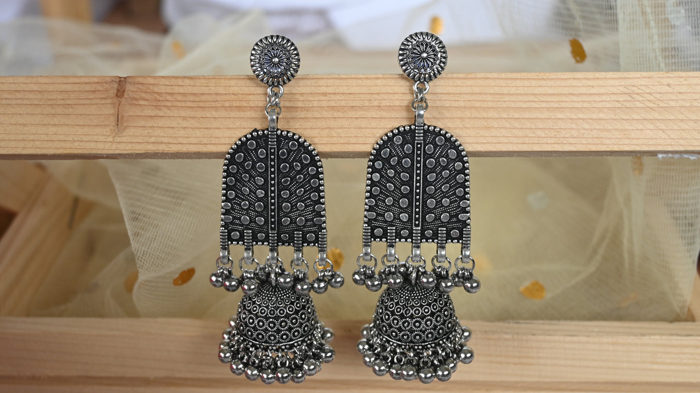 Antique Oxidized Silver Arch Dome Jhumka Earrings