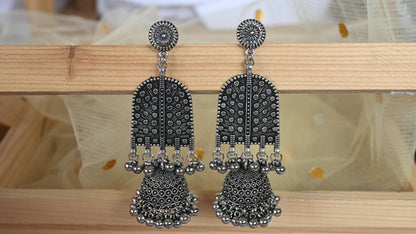 Antique Oxidized Silver Arch Dome Jhumka Earrings