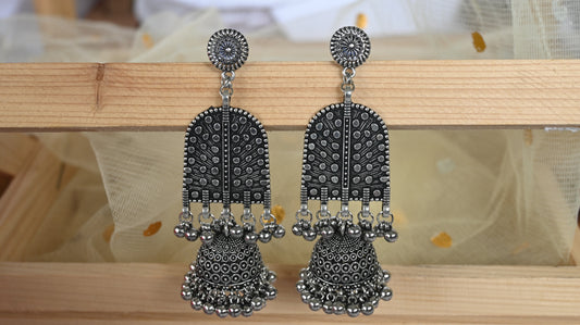 Antique Oxidized Silver Arch Dome Jhumka Earrings