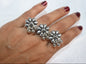 Oxidised Silver Floral Adjustable Ring with Dangling Beads