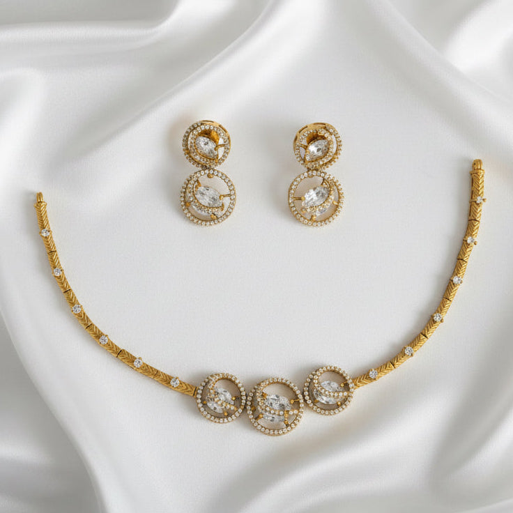 Gold Finish Diamond Necklace Set