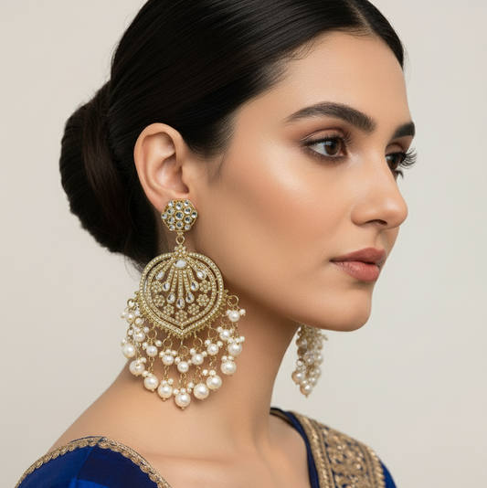 Royal Kundan Pearl Chandbali Earring