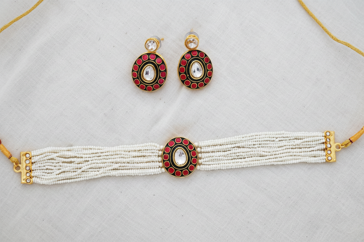 Pearl Kundan Choker set
