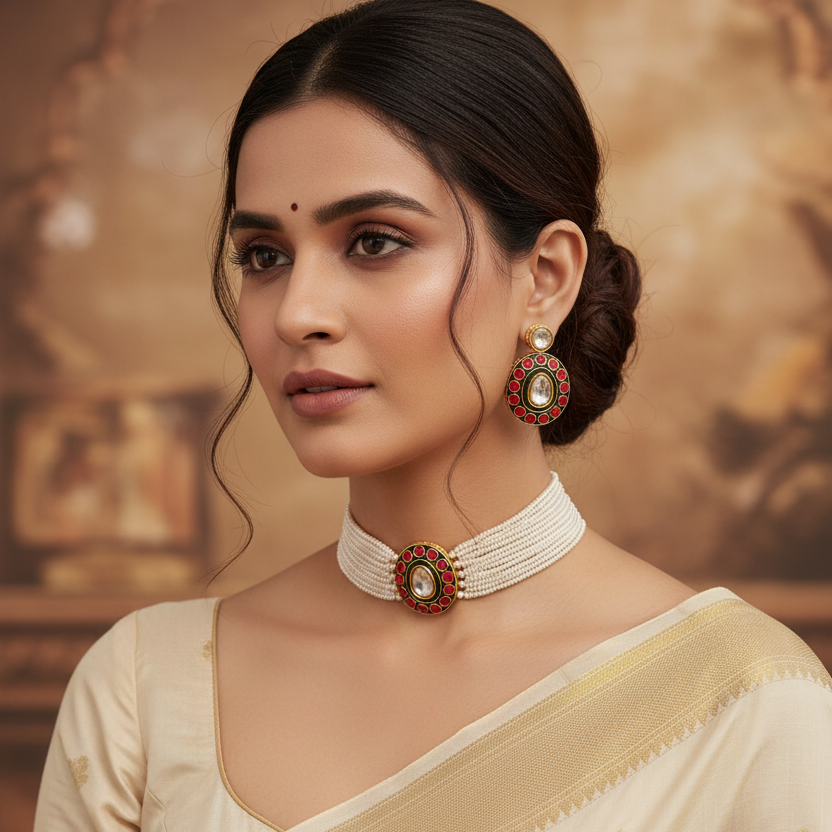 Pearl Kundan Choker set