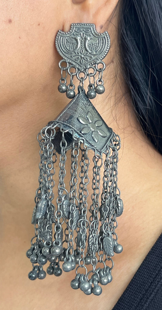 Tribal Temple Oxidised Statement Earrings