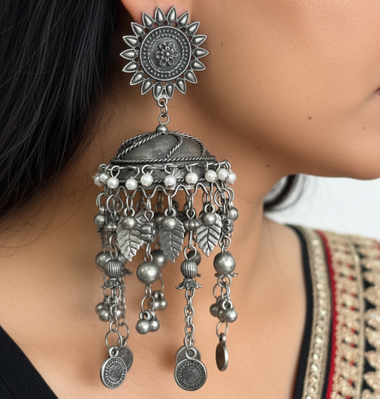 Boho Oxidised Jhumka earrings