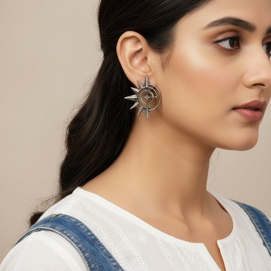 Oxidised Sunburst Earrings