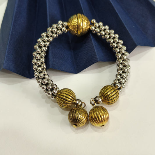 Antique Silver-Gold Beaded Oxidised Bracelet