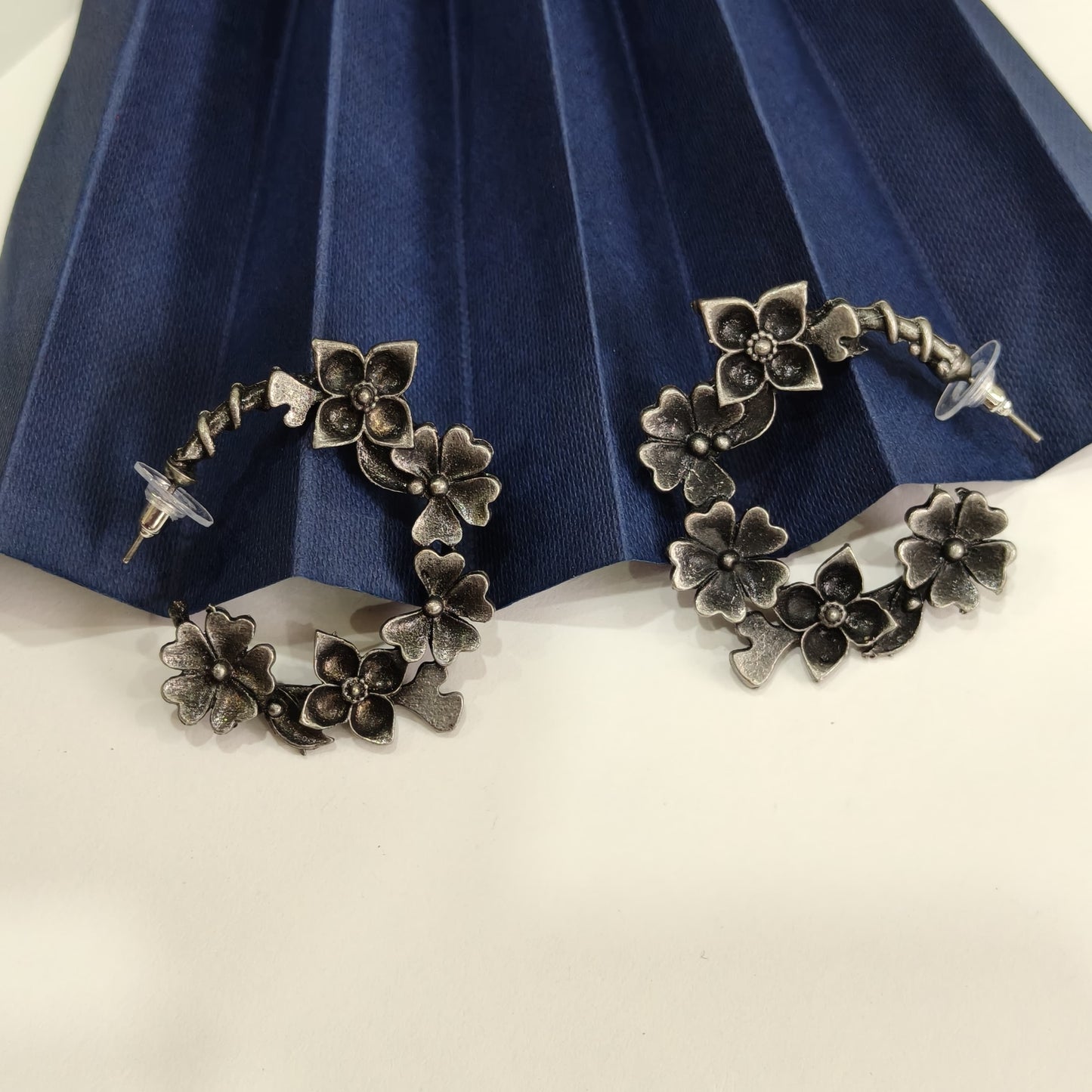 Oxidised Floral Hoop Earrings