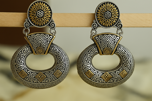 Oxidised dual tone dangler earrings