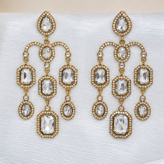 White Kundan Studded Droplet Earrings