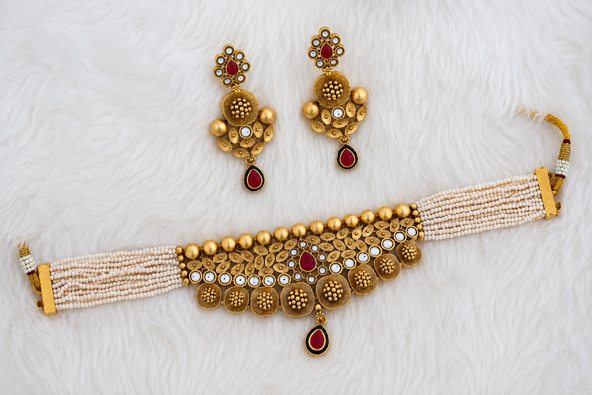 Traditional Kundan Choker Necklace Set