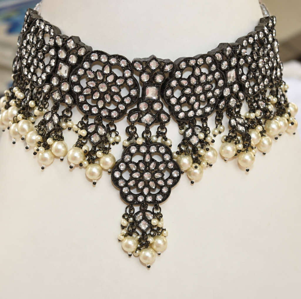 Meena Kundan Choker set with tika