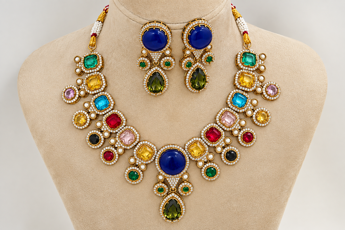 Navratna Style Multicolor Necklace Set