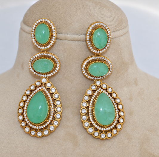 Mint Green Kundan Drop Earrings