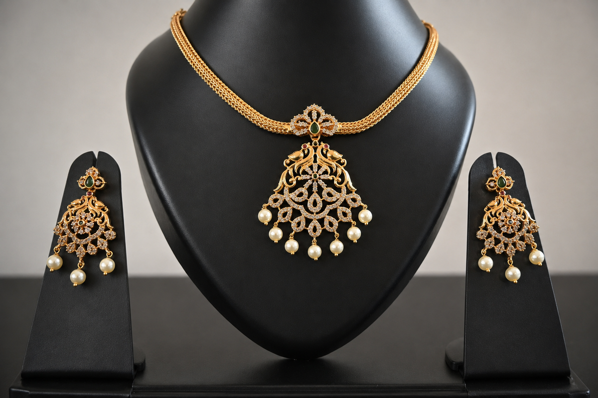 Gold-Plated Pearl Drop Necklace Set