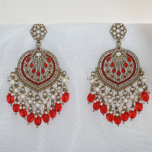 Orange Kundan Chandbali Earrings