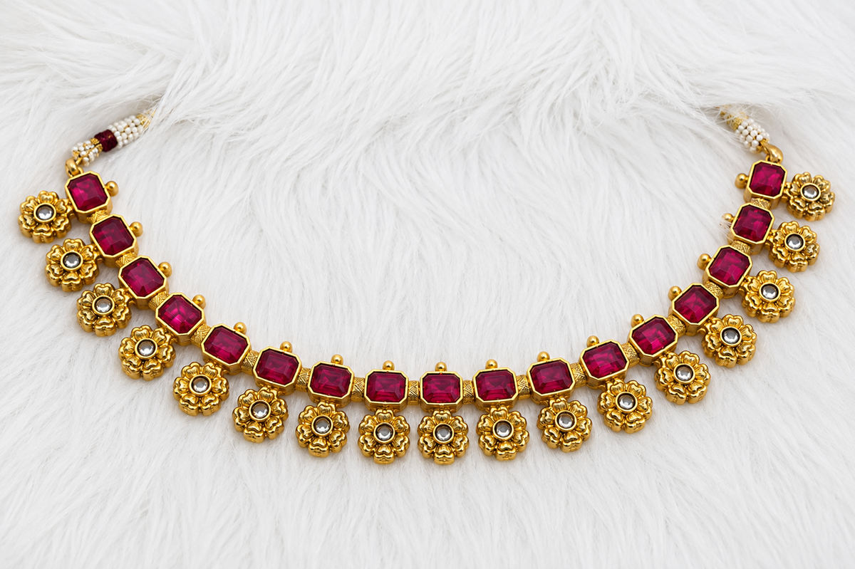 Ruby Floral Choker Necklace Set