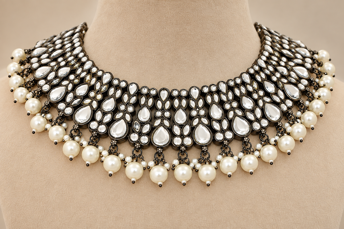 Meenakshi Kundan Choker Necklace set with tika