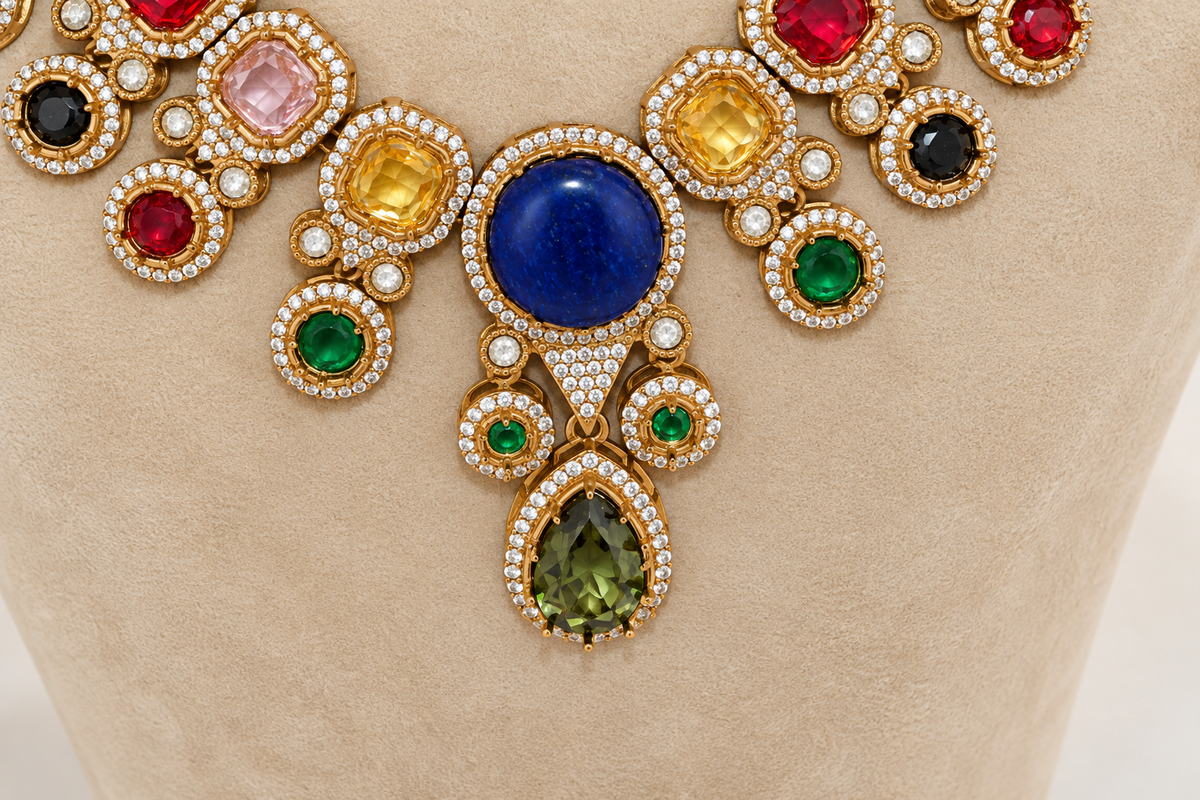 Navratna Style Multicolor Necklace Set