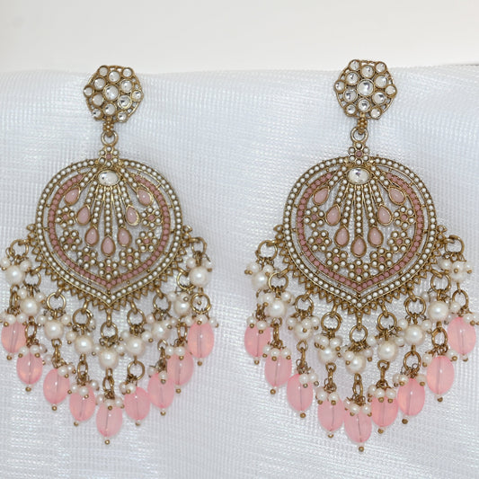 Light Pink Kundan Chandbali Earrings
