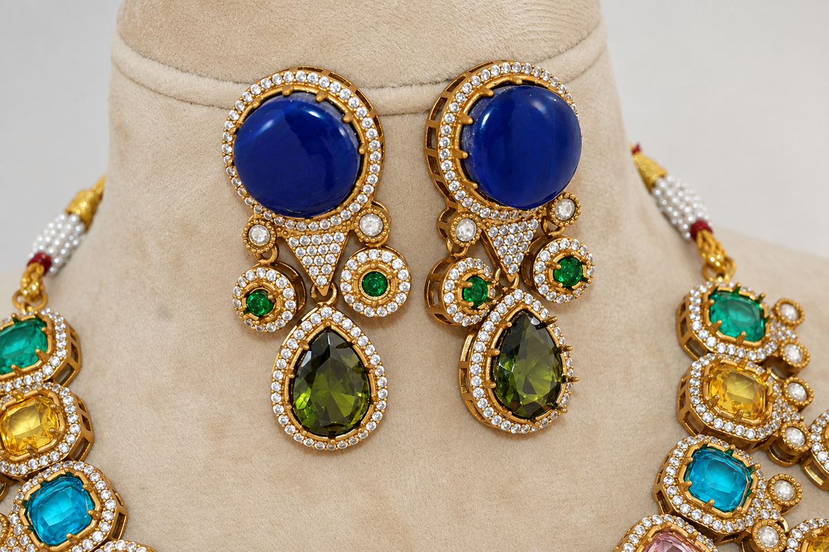 Navratna Style Multicolor Necklace Set