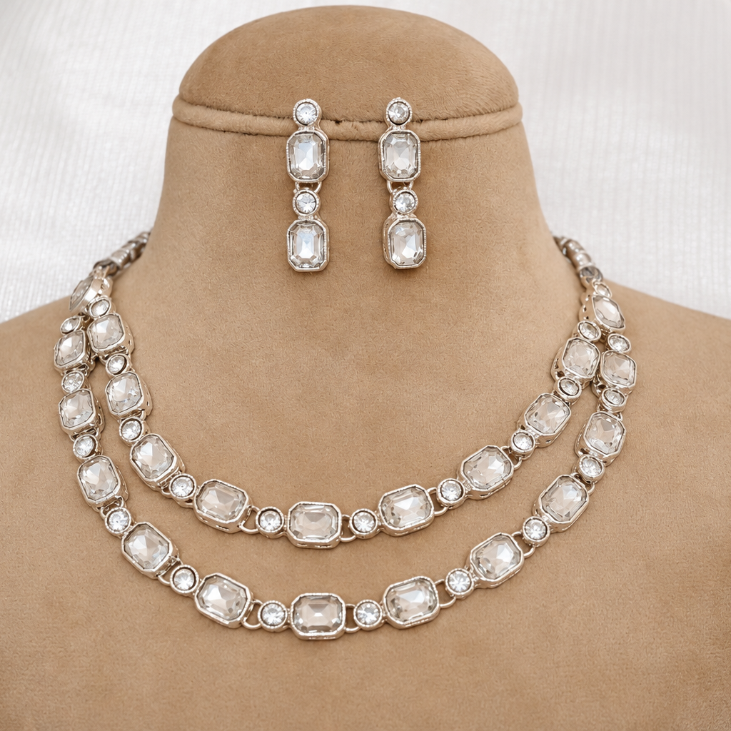 Crystal Clear Double-Layer Necklace Set