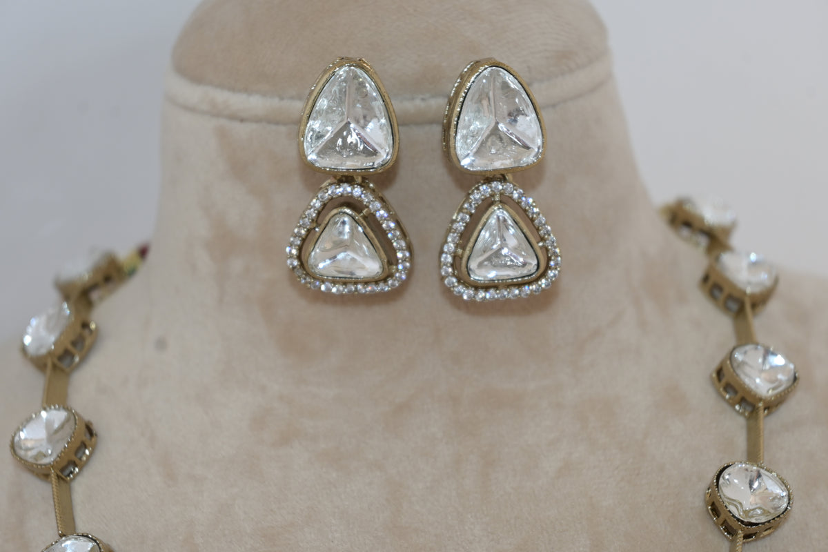 Red doublet stone with Moissanite Necklace Set